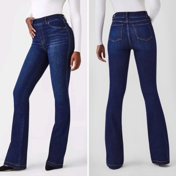 SPANX Denim - Spanx Pull On Flare Jeans in Midnight Shade Dark Wash Size L